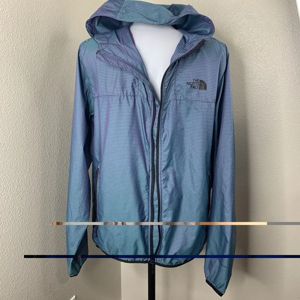 North Face Novelty Cyclone Iridescent Windwall Blue Jacket Full Zip Stow Sz M